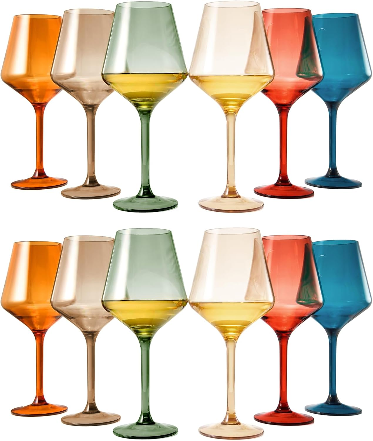 European Style Plastic Crystal Unbreakable Stemmed Wine Glasses | Set of 12 | Ac