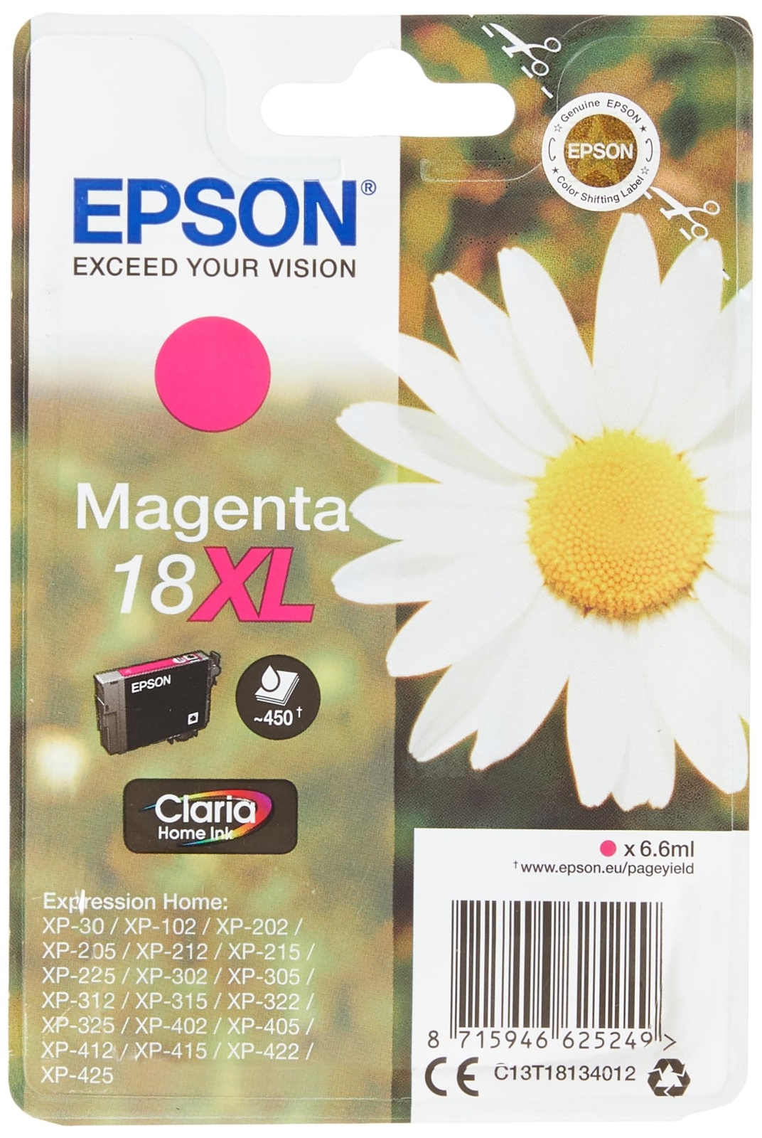 Epson 18XL Magenta Daisy High Yield Genuine, Claria Home Ink Cartridge MAGENTA X