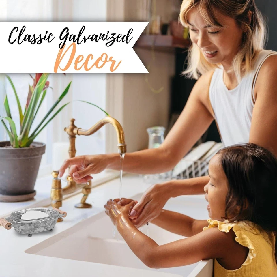 Jabonera galvanizada de granja Autumn Alley para baño - mango de madera Foto 4 de 4