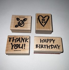 1997 Stampin Up Stamps Mini Bold Greetings Wood Rubber Set Of 4
