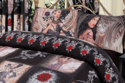 KISSENBEZUG PAAR GESCHICHTE DER ROSE GOTIK MITTELALTER RUSTIKAL LILA HAUSFRAU ABDECKUNG