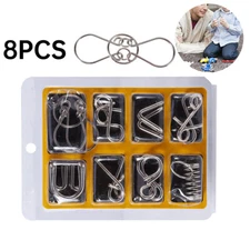 8pcs Classic IQ Metal Puzzle Brain Teaser Disentanglement Wire Puzzles Games