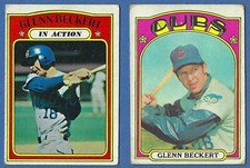 2 GLENN BECKERT 1972 TOPPS CUBS BASEBALL CARDS #45 BASE & #46 IN ACTION VG-EX