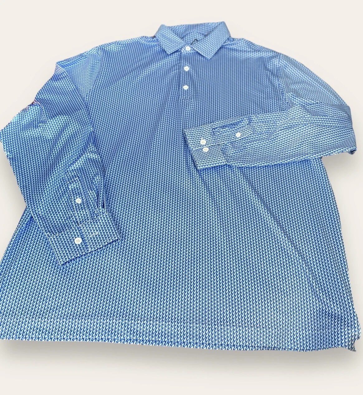Deolax Shirt Men XL Blue Geometric Performance Golf Polo Long Sleeve Activewear