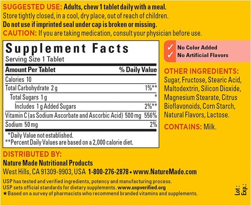 Nature Made Chewable Vitamin C Orange 500 mg , 60 Chewable Tablets - Picture 8 of 10