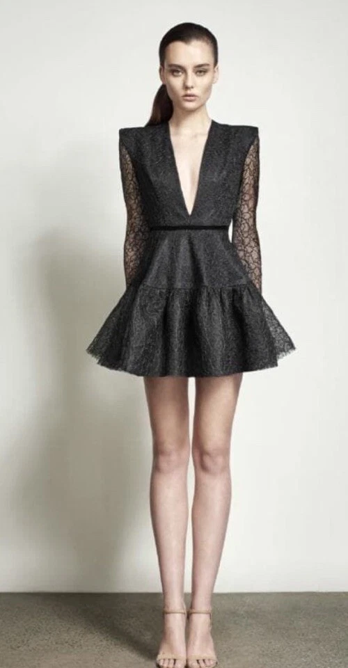 Vestido Alex Perry Talla AU 4 US 0 Diana Negro Tul Manga Larga Mini PVP $1400 Foto 2 de 4