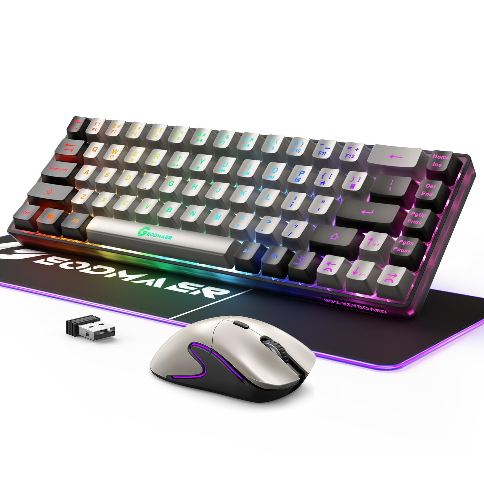 GEODMAER 68-Key Wireless Gaming Keyboard Mouse RGB Mouse Pad Compact Combo-image