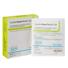 Box of 10 ComfortFoam Border Lite 4" x 4" Thin Bordered Wound Dressing, New S5