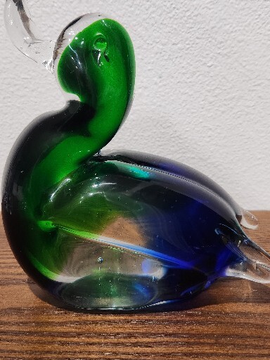Large Vintage Murano Art Glass Duck Bird Sculpture Statue - Blue