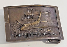 VINTAGE BOEING GETTING PEOPLE TOGETHER BRONZE BELT BUCKLE '75ISH 747 FLOATPLANE
