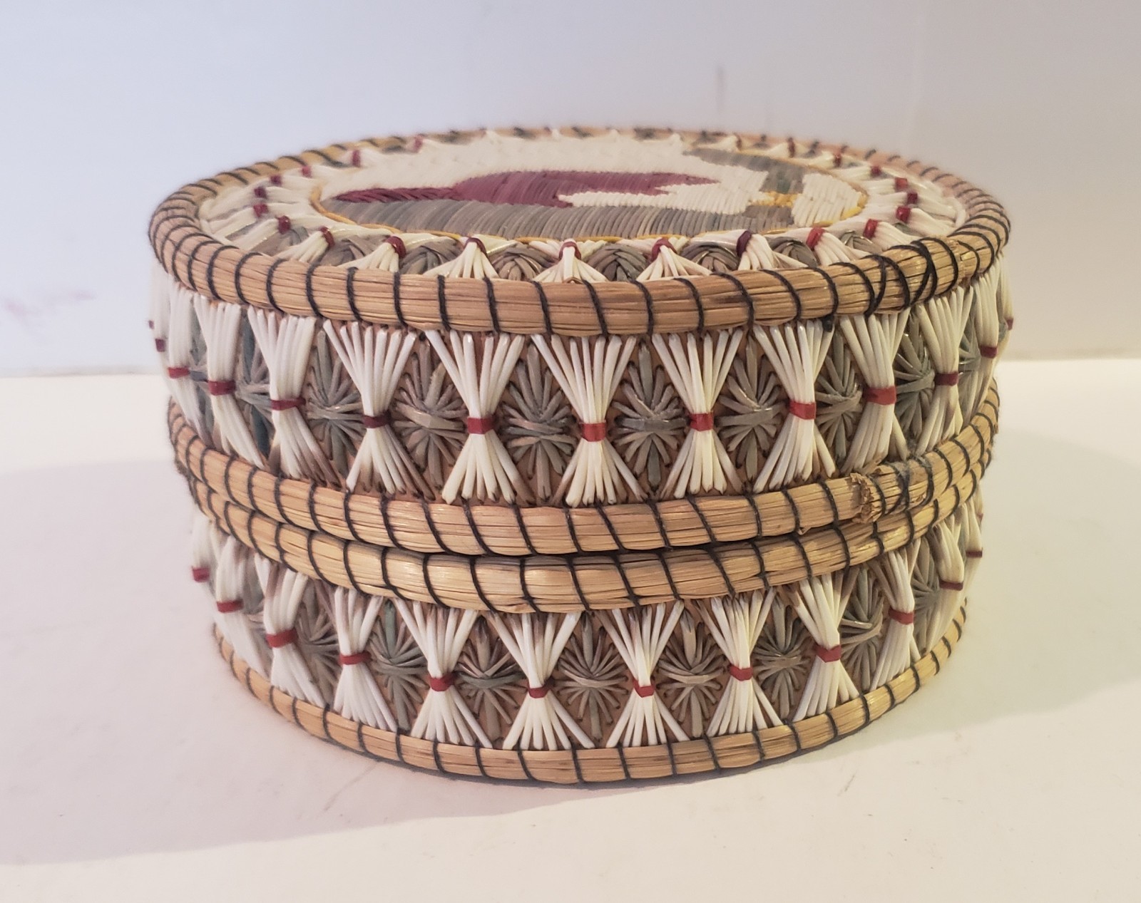 Vintage Ojibwe Anishinaabe Native American First Nation Quill Birch Basket Box