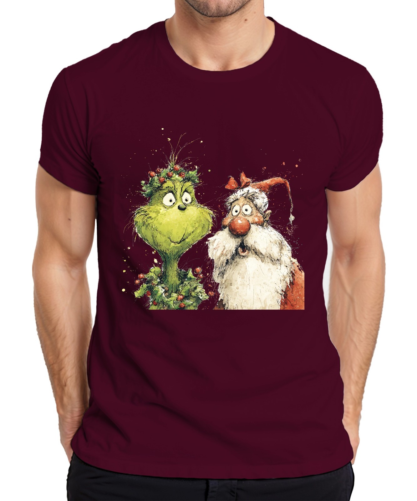 Grinch Santa Claus Watercolour Funny Gift Vintage Mens T-Shirt