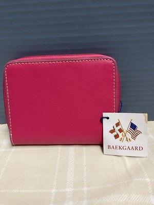 NWT Baekgaard Leather Wallet Zip Around Smaller Pink With Teal Inside