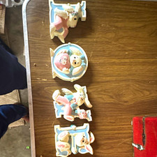 Vintage love Set of 4 Bunny Rabbit Wall Plaques, Pastel Colors, Made in USA