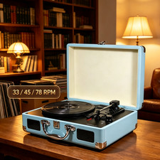 Record Turntable Vinyl, Phonograph Turntable Vintage Bluetooth 33/45/78 RPM Gift