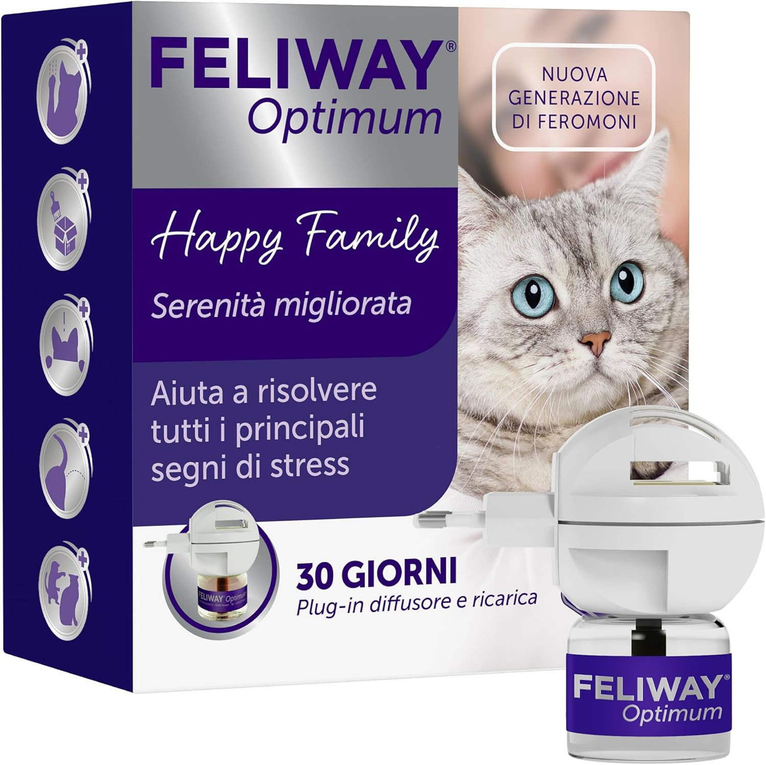 Optimum Starter Kit Diffusore Di Feromoni Calmanti per Gatti, Durata 30 Giorni, 