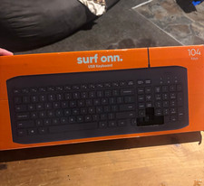 onn. surf onn. USB Wired Keyboard 104 Keys QWERTY English Plug Play Black