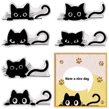 6pcs Cat Clear Stamps for Card Making, Black Cat Clear Rubber Stamps Cute Ani...