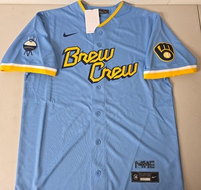 50908 MILWAUKEE BREWERS ''Brew Crew'' City Connect SEWN Baseball Jersey NWT $140