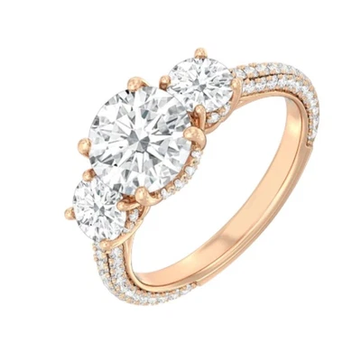 IGI GIA Lab Grown Diamond Ehering 14K Rose Gold Round / Three Stone 3,50 Ct - Bild 1 von 4