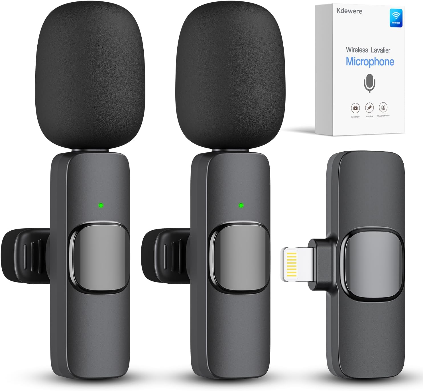 2 Pack Wireless Lavalier Mic for iPhone iPad Plug-Play 2.4G Lapel Mics