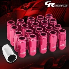 PINK 16 LUG+4LOCK NUT+ADAPTERS M12X1.5 21OD 50MM TALL SPLINE STYLE ALUMINUM