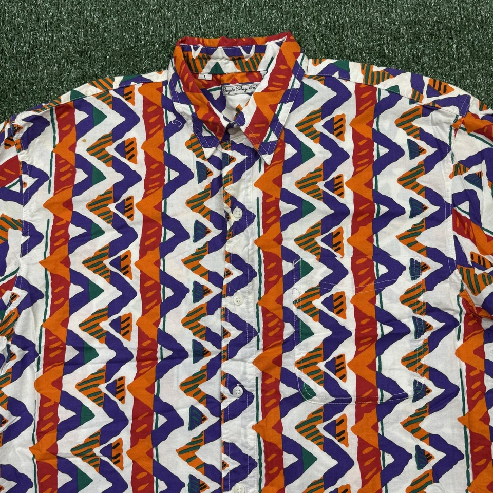 Camisa abotonada vintage años 90 Bugle Boy para hombre talla L multicolor manga corta Foto 4 de 4