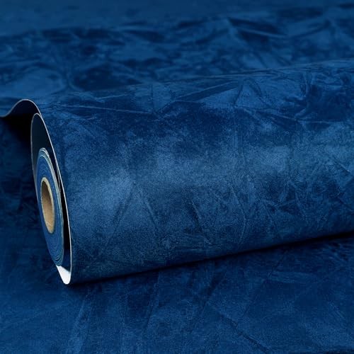 Royal Wallpaper Textured Dark Blue Wallpaper Peel and 79" x 17.5" Blue Velvet - Picture 1 of 7