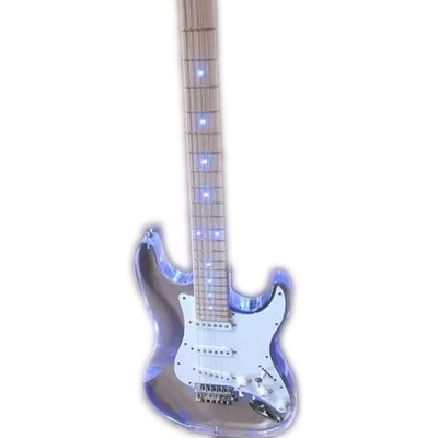 BadAss Clear Acrylic DBL Cut Guitar LED Lighted , Pick up s-s-s w/Accessories
