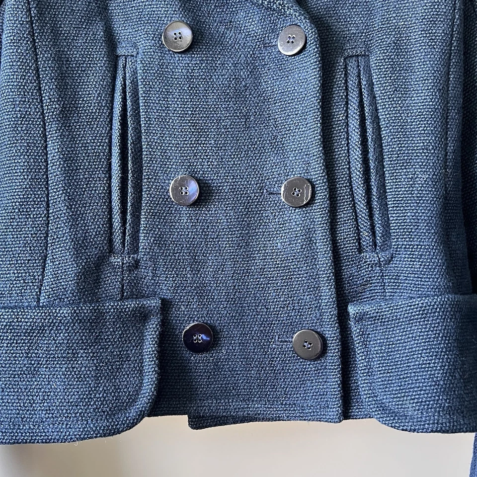 Jaqueta de juta Carven Cropped Pea Coat feminina tamanho 36 azul designer luxo preppy - Imagem 2 de 4
