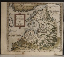 LIVONIA LATVIA ESTONIA 1575 ABRAHAM ORTELIUS UNUSUAL ANTIQUE COPPER ENGRAVED MAP