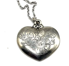 Cosmos Kirk Stieff Pewter 901-10 Heart Shaped Peandant Necklace Dainty 19in