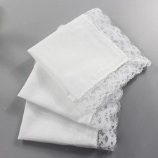 Damen wei&szlig; 100% Baumwolle Taschent&uuml;cher Taschentuch Spitzenrand Einstecktuch 23x25cm