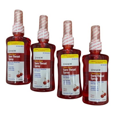 MAJOR Sore Throat Spray - 4 Pack - Cherry Flavor 6fl oz Exp 6/27 NEW SEALED