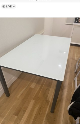 #ad #ad Amisco Ricard Table White Frosted Glass Top On Smoky Grey Legs 60” X 36” $299.00