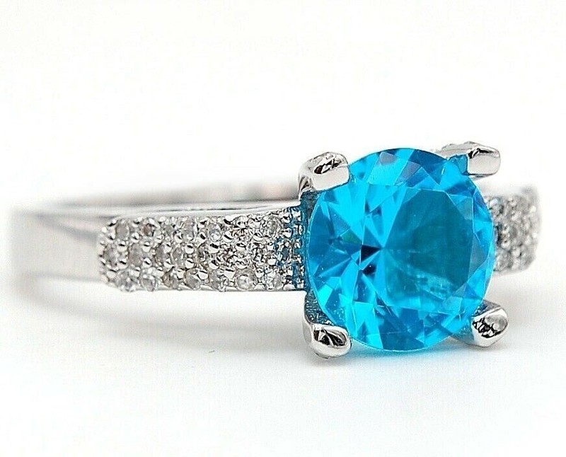 2CT Heat Treated Blue Topaz 925 Solid Sterling Silver Ring Sz 6 N3-4