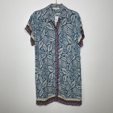 Loft Garden Shirt Dress Sz 10 Shift Blue Button Coastal Tropical Dainty Vacation