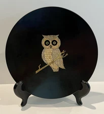 Vintage Couroc Of Monterey California 1960s Inlaid Owl Serving Bowl Utility Dish