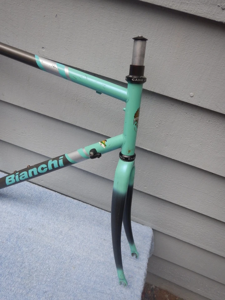 Cuadro de bicicleta de carreras de carretera Bianchi Vigorelli Reynolds 631 con extras verde Celeste Foto 3 de 4