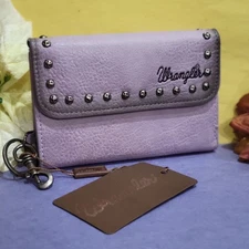 Wrangler Women Wallet Small Trifold Vegan Leather Purse Purple  With Keychain