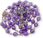 Amethyst Beads Rosary Beaded Necklace Stone Bead Holy Soil Medal & Cross
