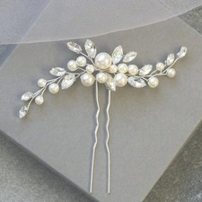 Pearl Bride Wedding Hair Pins Silver Rhinestone Hair Piece Bridal Hair Access...