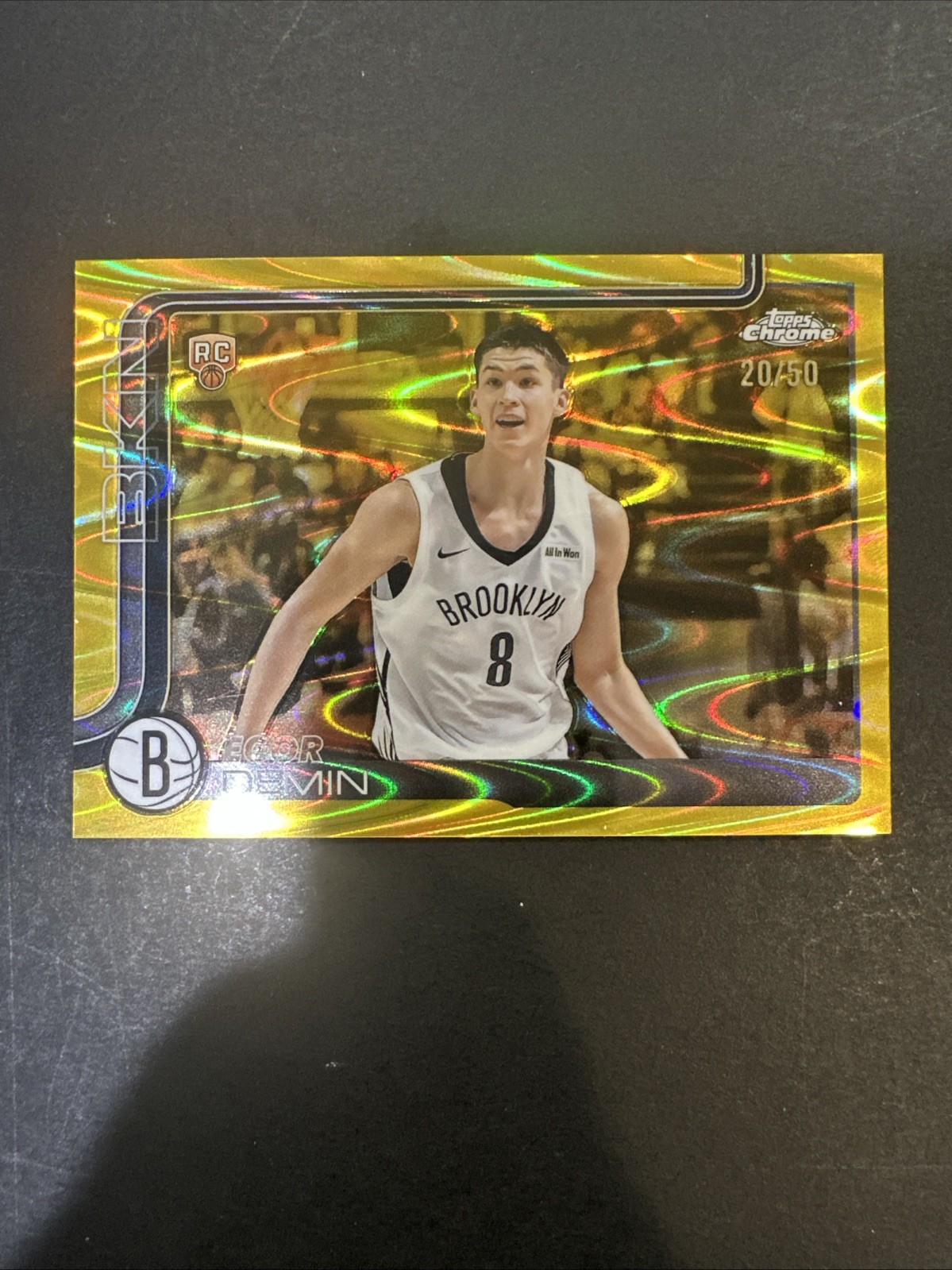 Egor Demin 2025 Topps Chrome Basketball #258 Gold Ray Wave /50 Rookie