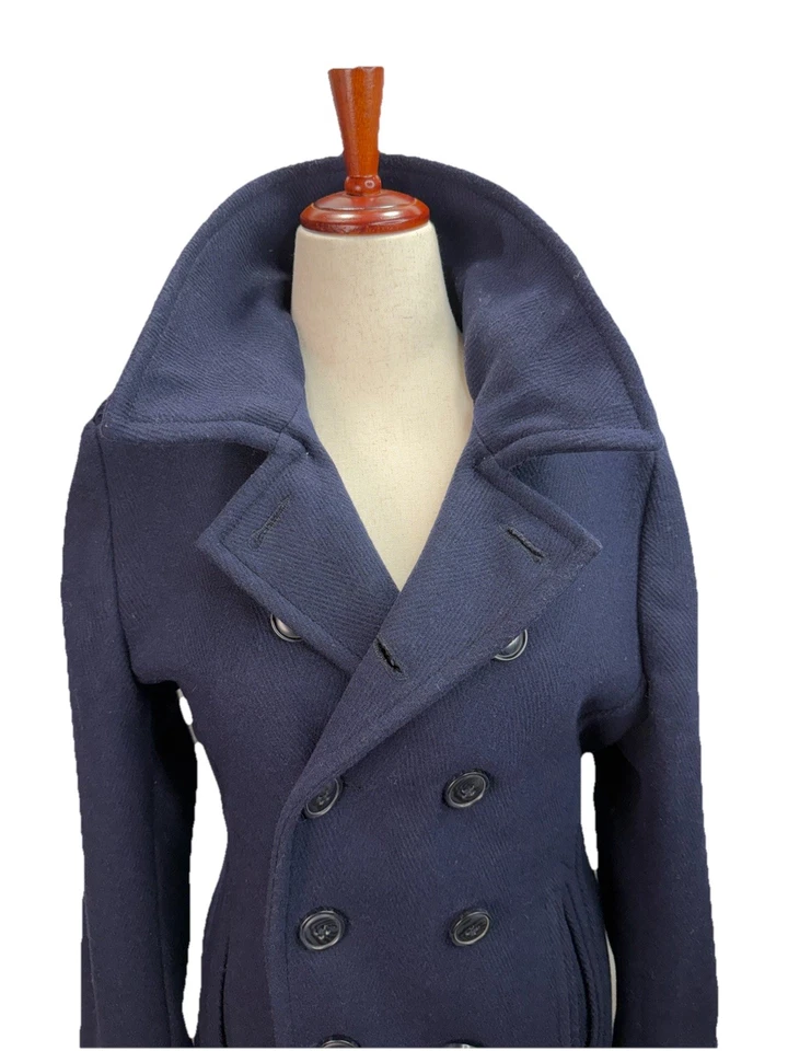 Superdry Mujer 100% Lana Azul Marino Chaquetón Alta Calidad Hecho en Japón Bolsillos Talla L Foto 2 de 4