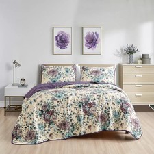 Marcielo 3 PCS Printed Quilt Set Lightweight Bedspread Set Helie 22681 Purple
