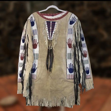 Men Native American Western Wear Men Suede Leather Shirt Beads Work War & Fringe