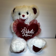 Dan Dee White Plush Sweetheart Teddy Bear Red Nose, Ears Paws Heart 20" 2008