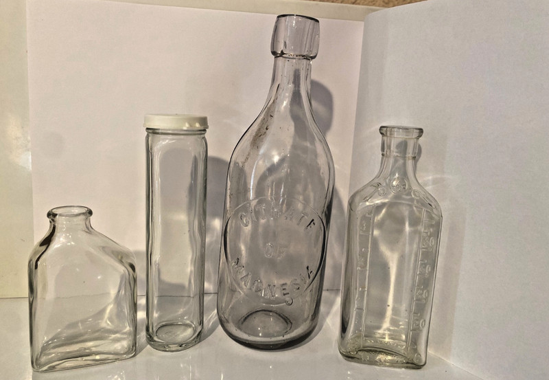 Vintage Medicine Bottles clear Glass Citrate Magnesia Illinois Flask early 1900s