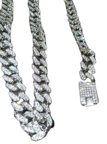 Men's Silver Cuban Link Chain Necklace and Bracelet Set 2Pcs Iced Out Bling - Bild 2 von 13