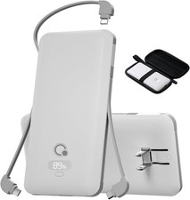 10000mAh Portable Charger with Built-in Cables and AC Wall Plug, USB C Fast